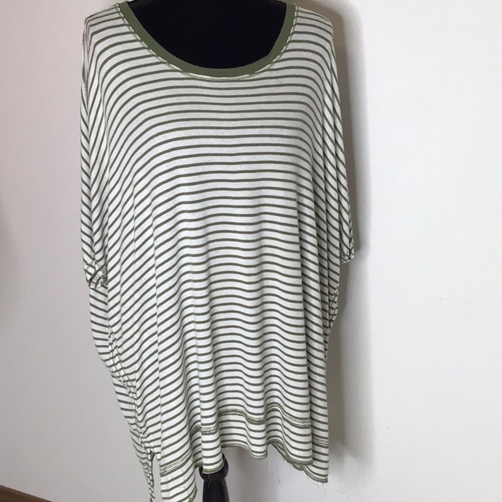 Time & Tru size 3X. Green and white striped ribbed top